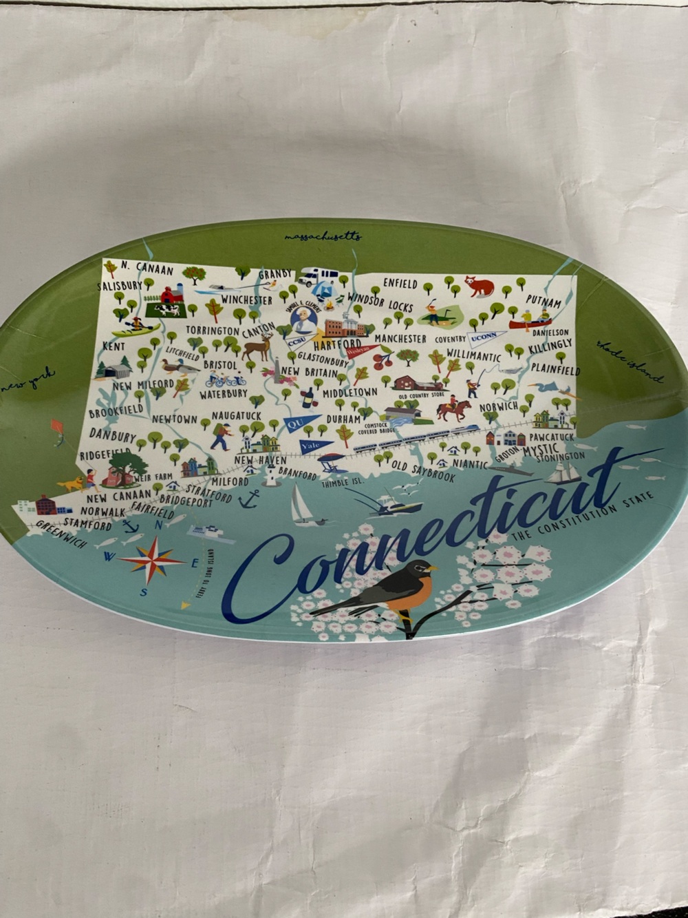 Connecticut Illustrated Small Knicknack Tray by Galleyware - Blue & Green